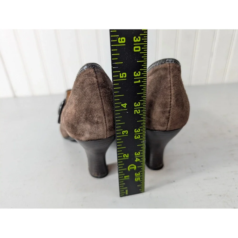 Sofft Womens 7.5W Brown Suede Patent Leather Mary Jane Pumps Heels Shoes 1030820